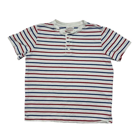 HANNA ANDERSSON Red White Blue Henley Short Sleeve Tee Size 8 130 Kids Cotton - Picture 1 of 4